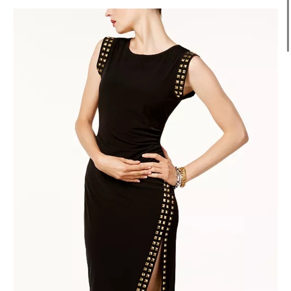 Michael Kors Black and Gold Sheath Dress Sleeveless Crew Neck Cocktail